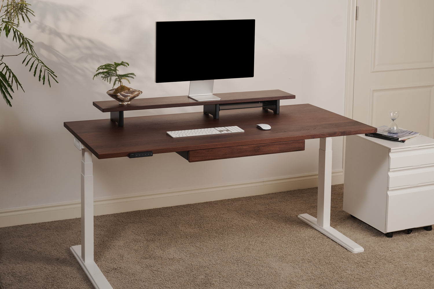 Vernal Core3 Solid Hardwood Standing Desk with Walnut Desktop and White Frame