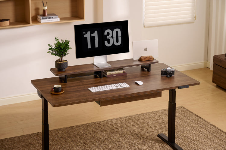 Vernal Core3 walnut adjustable standing desk in home office