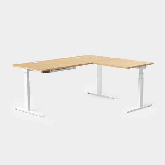 Vernal L-Shaped Standing Desks - Natural Bamboo/White