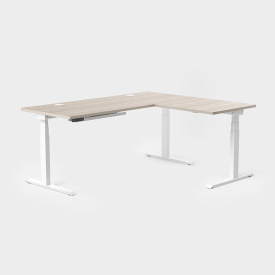 Vernal L-Shaped Standing Desks - Light Walnut/White